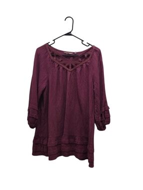 Soft Surroundings Mahdia Blouse Boho Crinkle Gauze Tunic Dry Rose Women's Size M